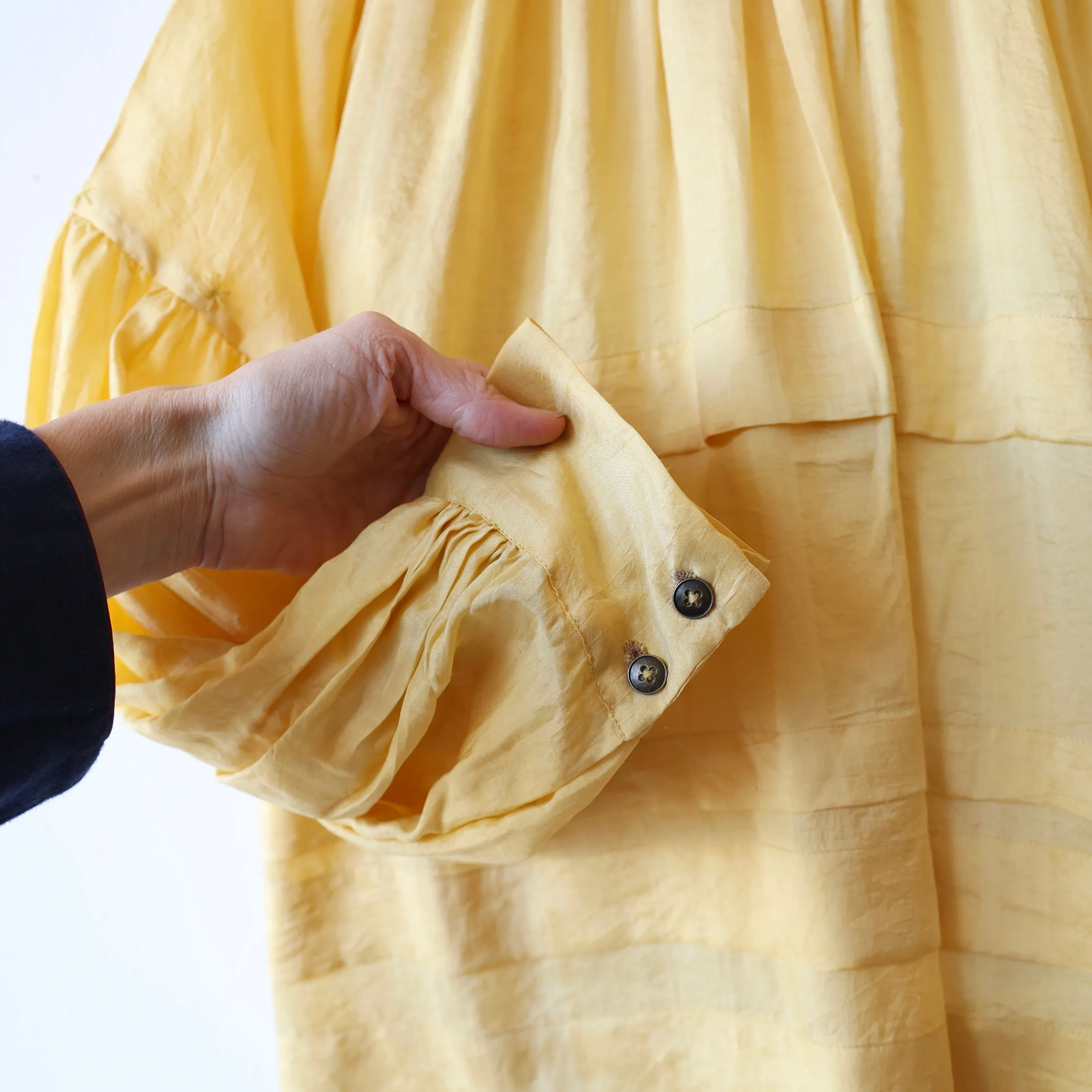Runaway Bicycle Pleated Silk Blouse - Yellow