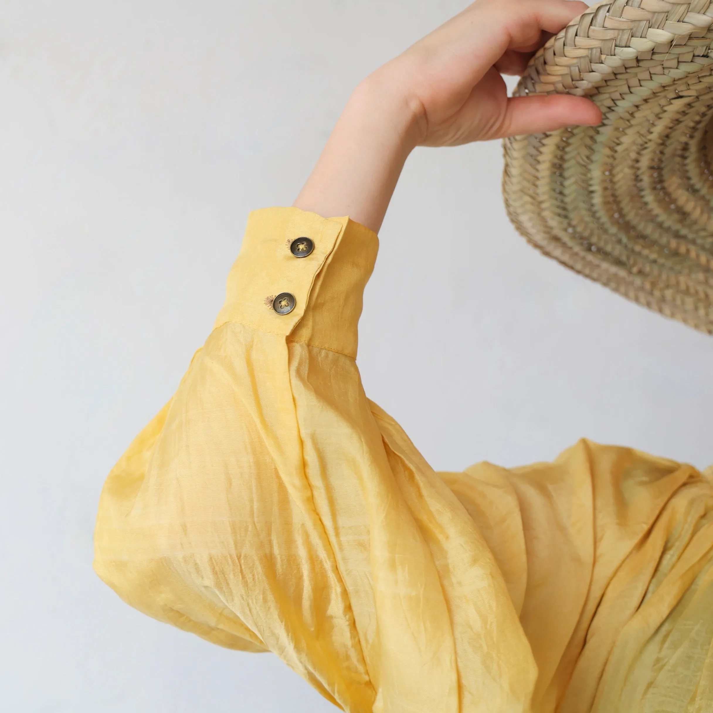 Runaway Bicycle Pleated Silk Blouse - Yellow