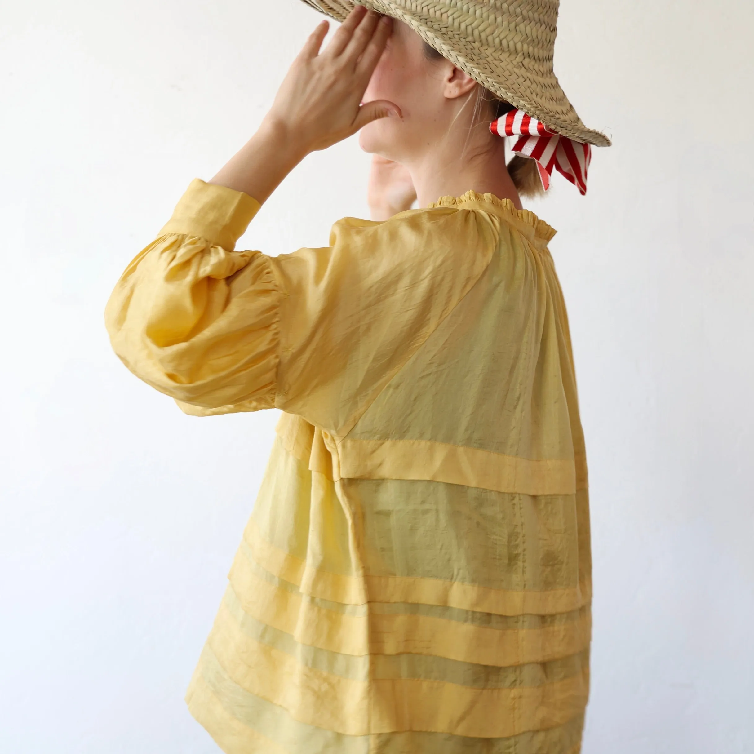 Runaway Bicycle Pleated Silk Blouse - Yellow