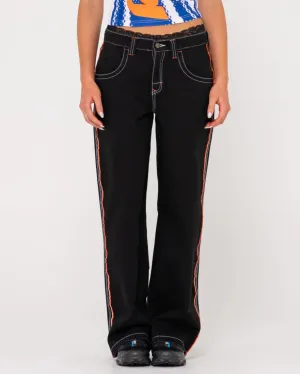 Rusty Flip Mommy Low Rise Wide Leg Denim Pant - Blackout/Orange