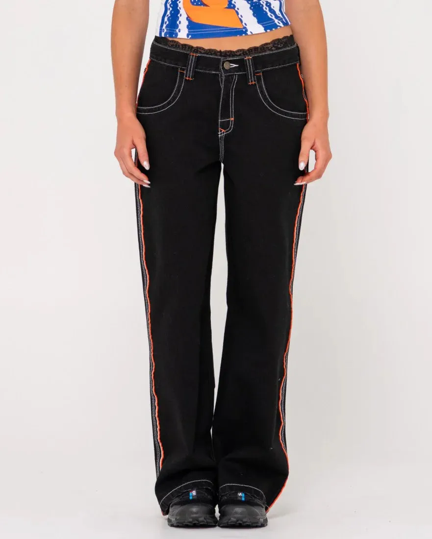 Rusty Flip Mommy Low Rise Wide Leg Denim Pant - Blackout/Orange