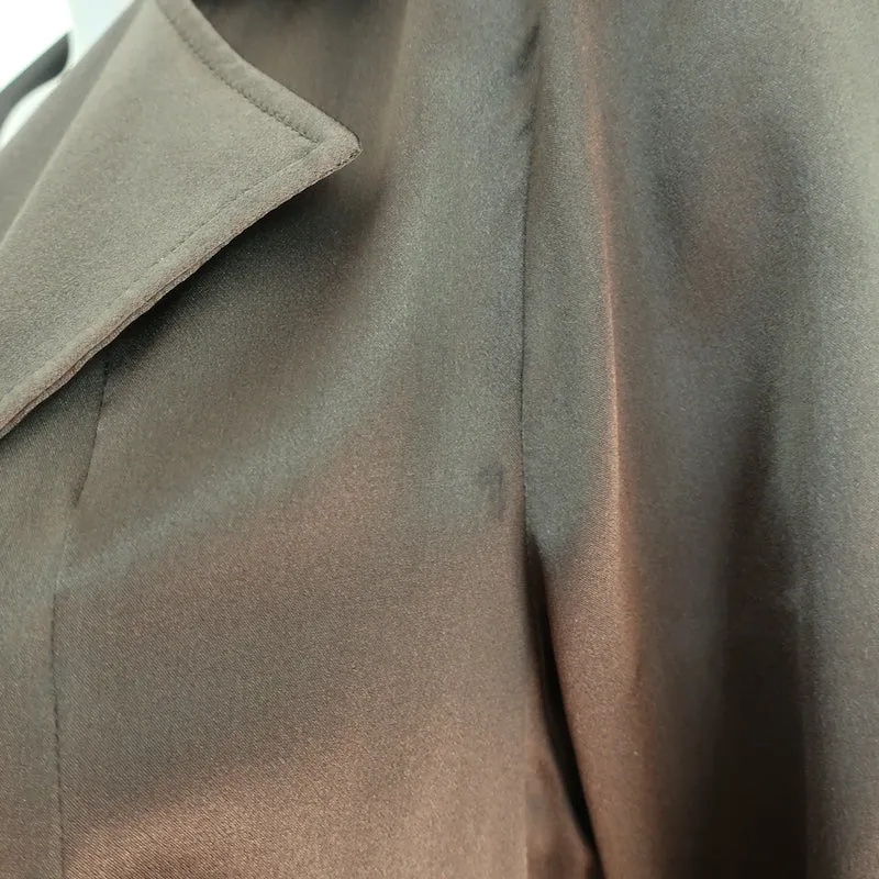 Sablyn Coat Olive Satin Size Extra Small Single Breasted Long Jacket