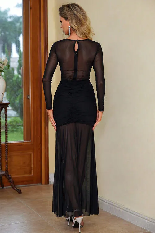 Sadie Semi-Sheer Slit Round Neck Dress