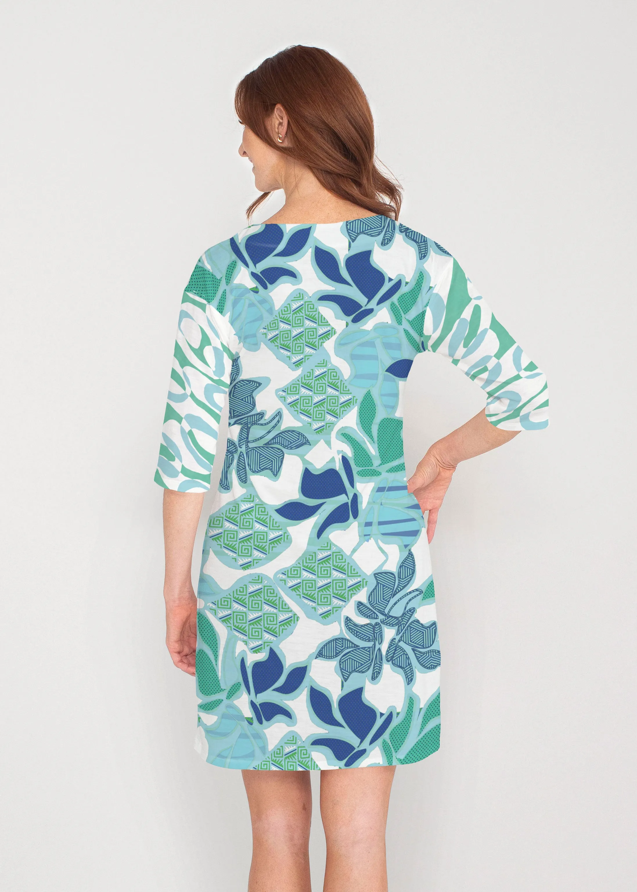 Sail Blue (8087) ~ Lucy 3/4 Sleeve V-Neck Dress