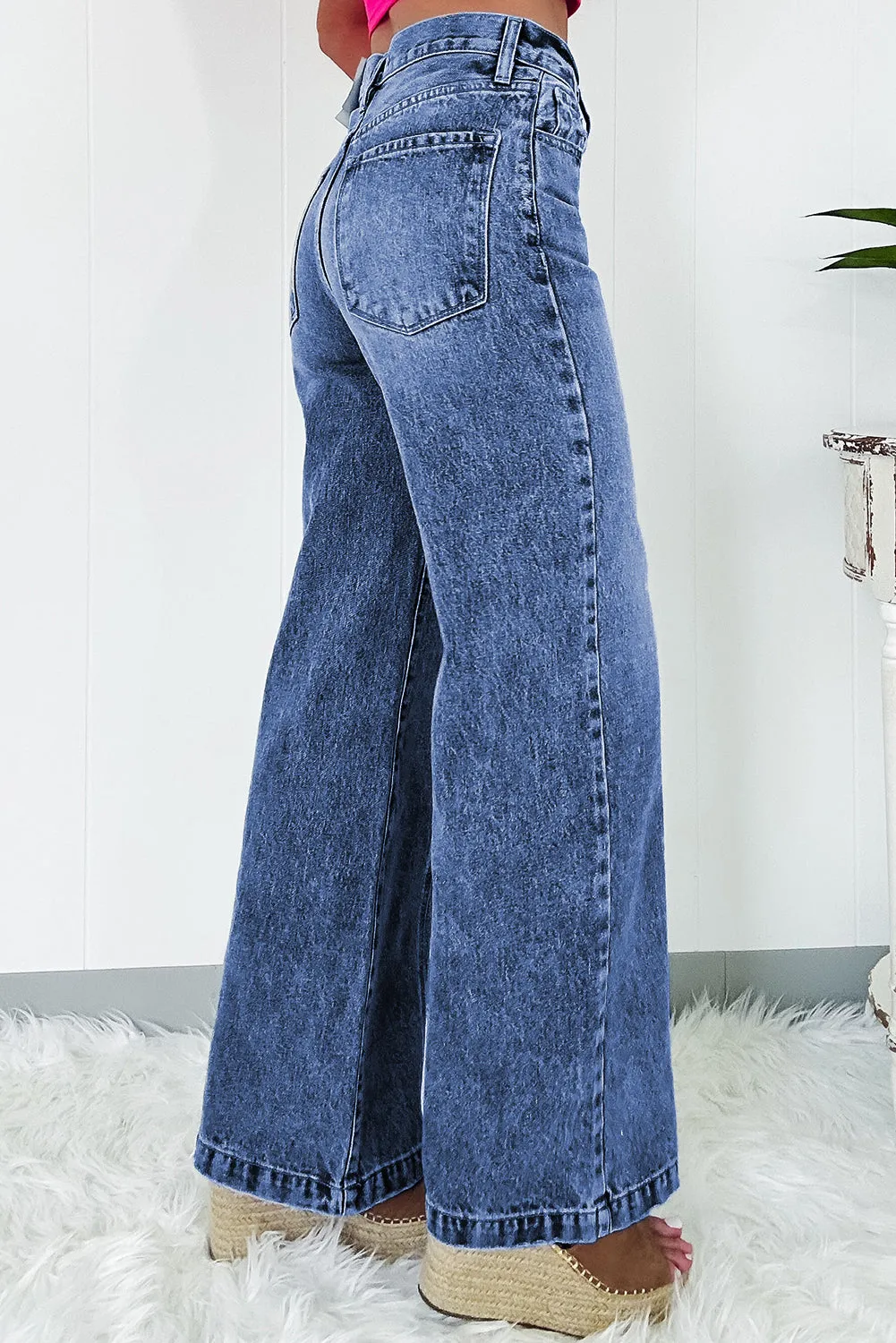 Sail Blue Central Seamed Wide Leg High Waist Jeans