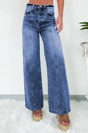 Sail Blue Central Seamed Wide Leg High Waist Jeans