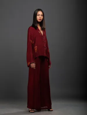 Sanskar by Sonam Dubal - Maroon Pleated Printed Wrap Blouse