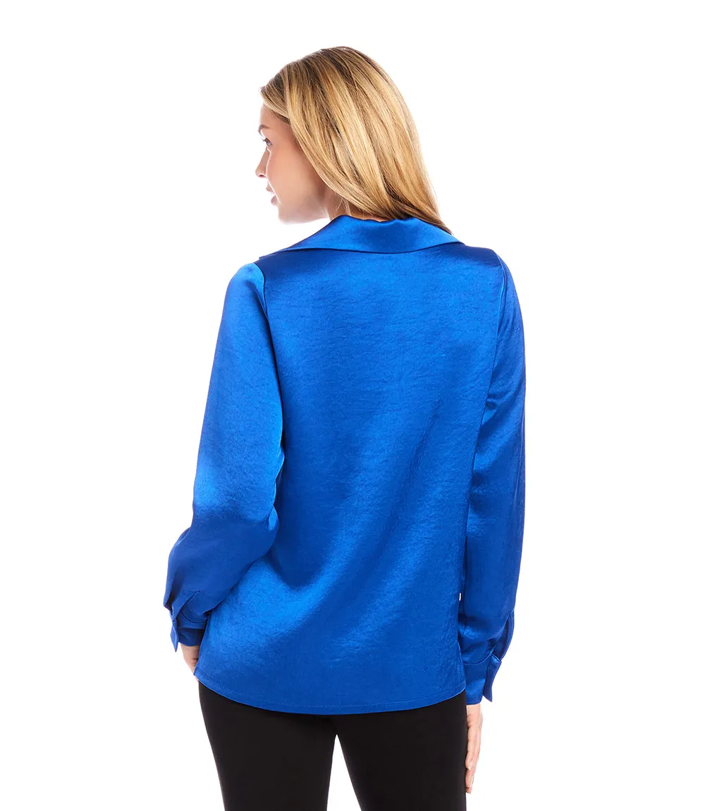 Satin Collared Long Sleeve Blouse