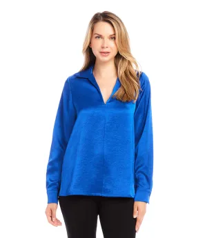 Satin Collared Long Sleeve Blouse