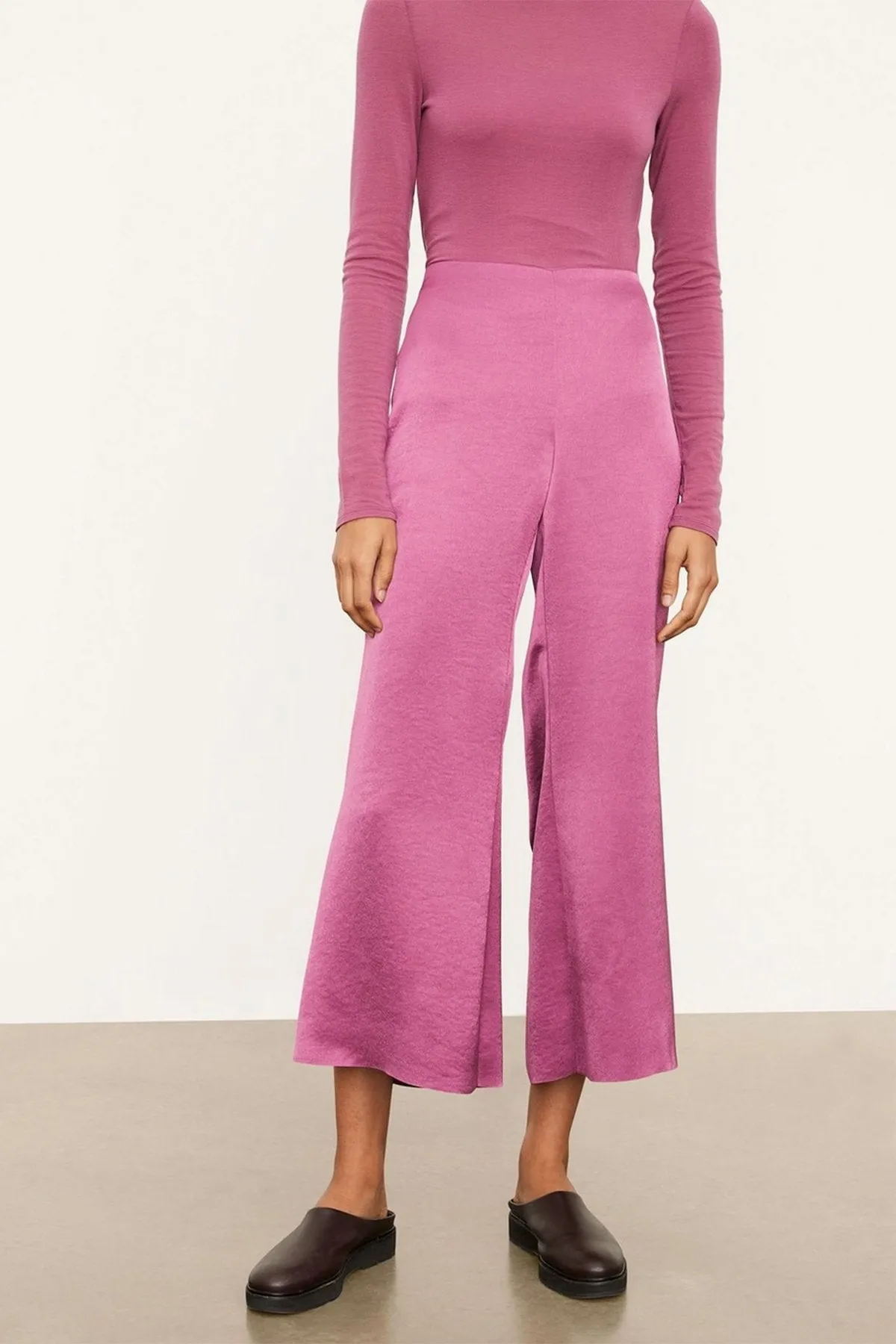 Satin Wide Flare Pant in Camellia