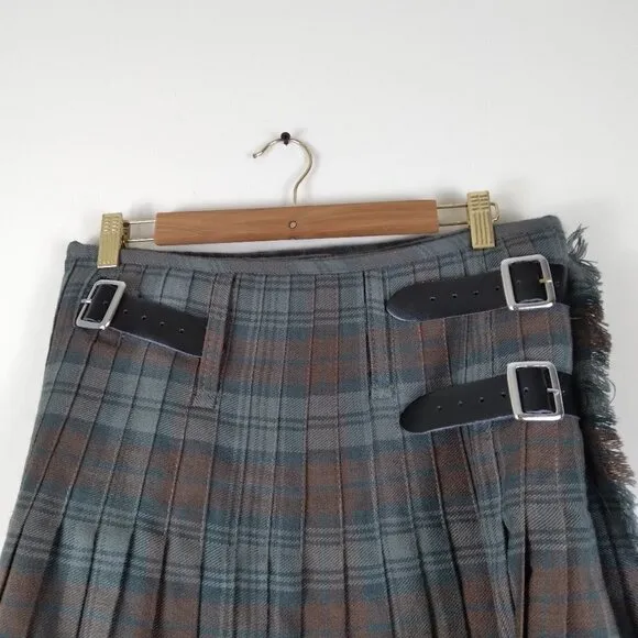 ScottishHighlandWeathered Black Watch Kilt/Skirt in Grayish Greens &amp; Brown Sz30