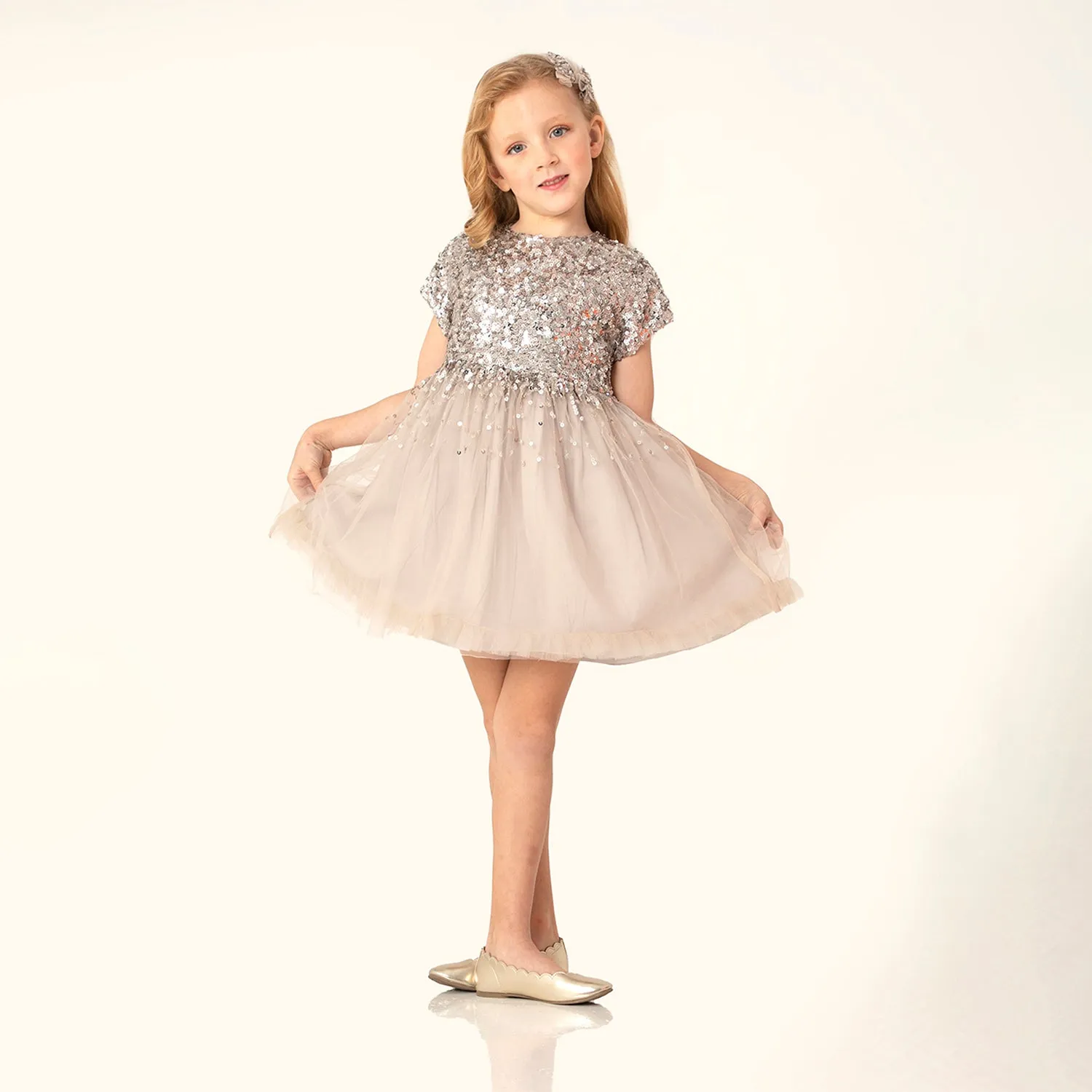 Shining Shelby Dress with Bow and Clip