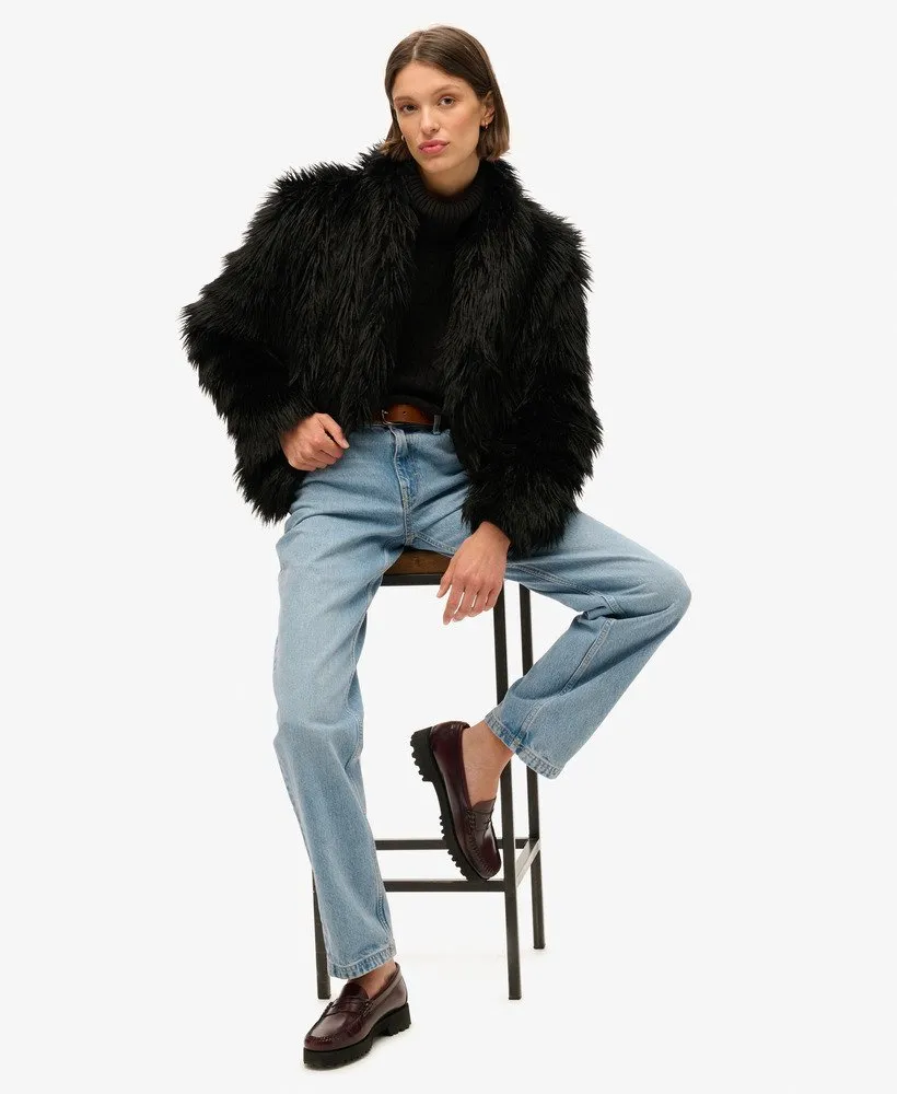 Short Faux Fur Coat | Long Black