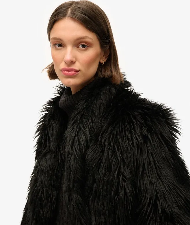 Short Faux Fur Coat | Long Black