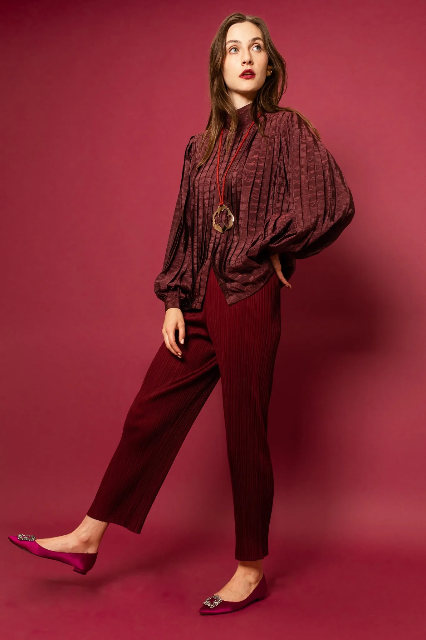 Silk Accordion Pleat Blouse