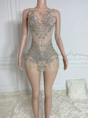 Silver Sparkle Chain Sleeveless Mini Dress