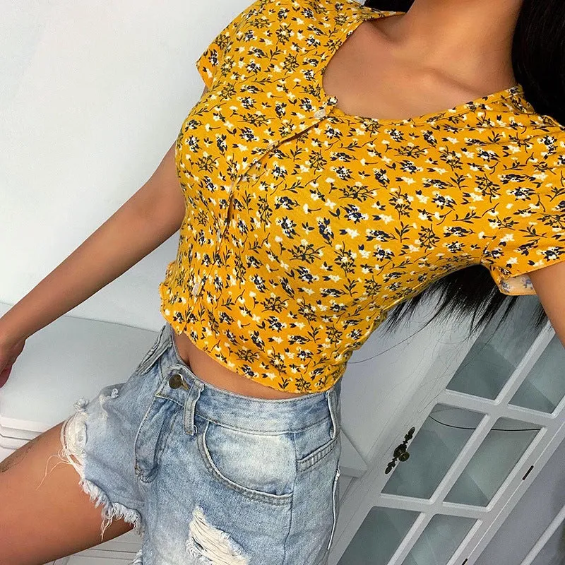 Single-breasted cardigan sexy short floral T-shirt jacket