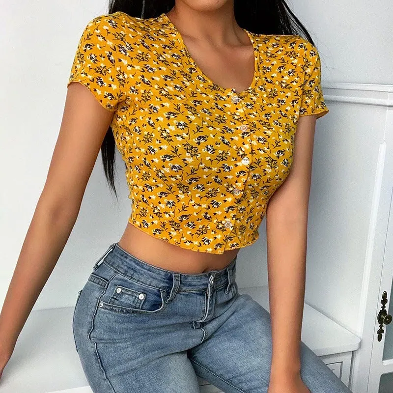 Single-breasted cardigan sexy short floral T-shirt jacket