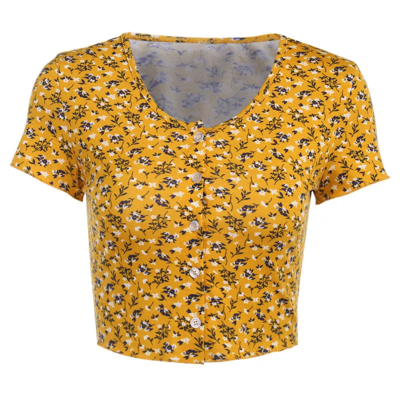 Single-breasted cardigan sexy short floral T-shirt jacket