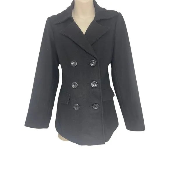 Size Medium BLACK WOOL-BLEND‎ MOTHERHOOD MATERNITY COAT Peacoat Jacket Winter
