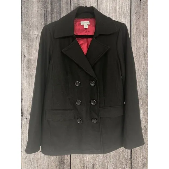 Size Medium BLACK WOOL-BLEND‎ MOTHERHOOD MATERNITY COAT Peacoat Jacket Winter