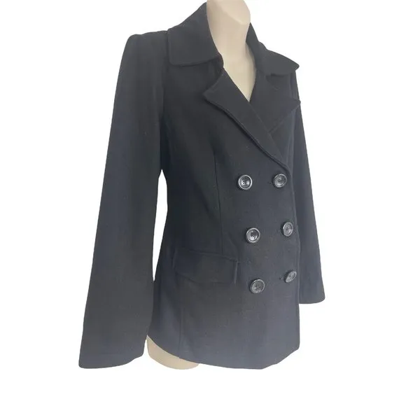 Size Medium BLACK WOOL-BLEND‎ MOTHERHOOD MATERNITY COAT Peacoat Jacket Winter