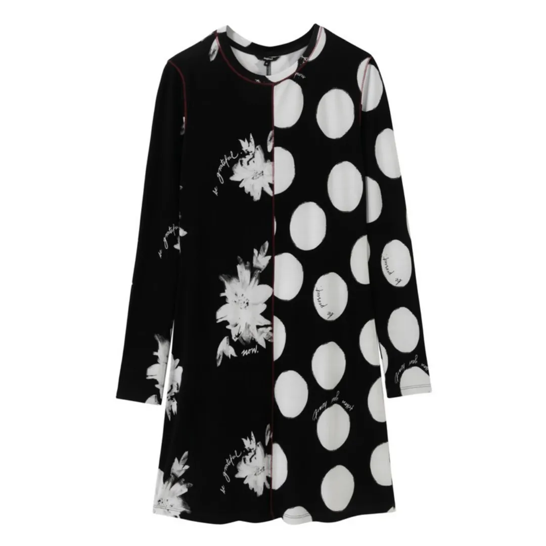 Slim Double Print Polka Dot Dress - Mixras