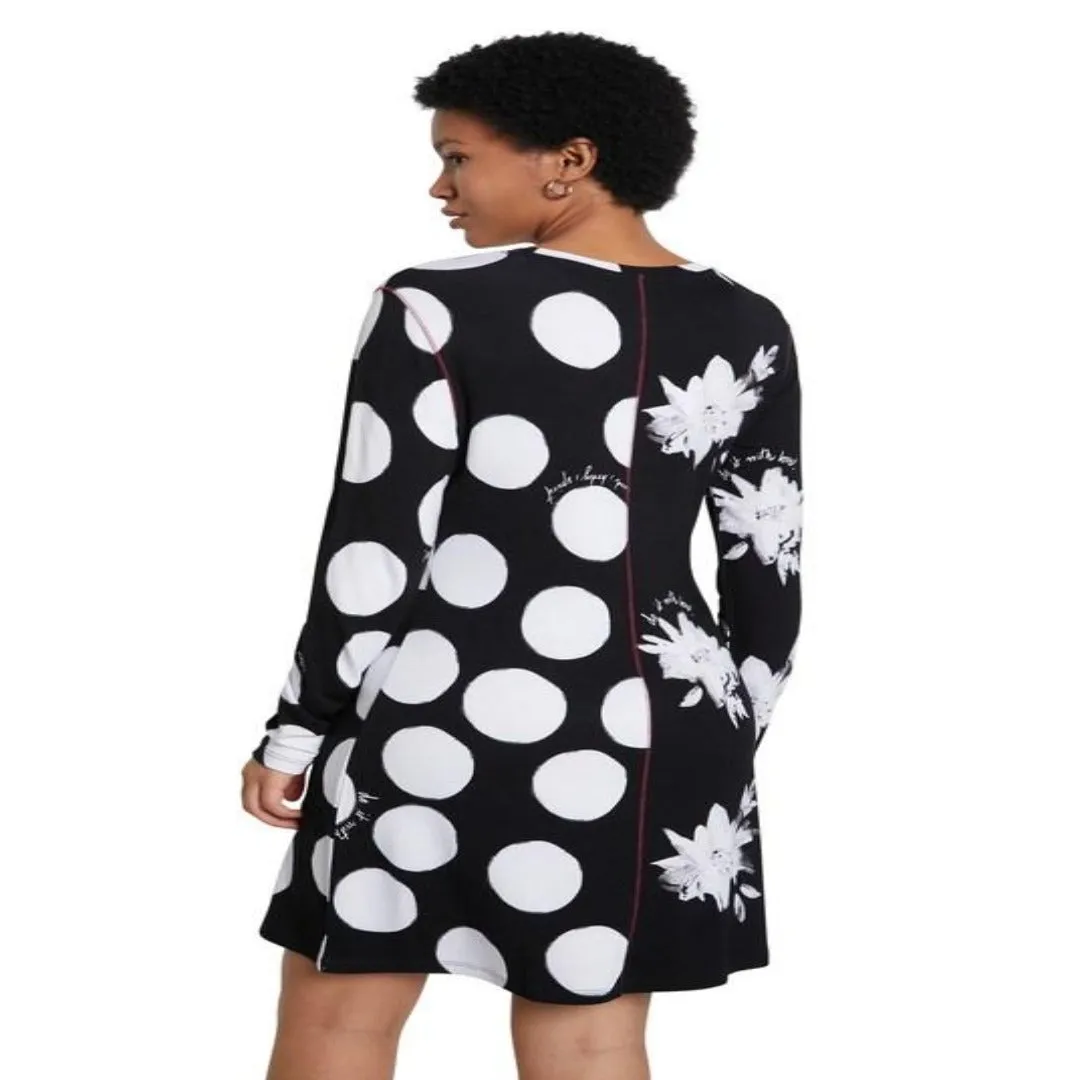 Slim Double Print Polka Dot Dress - Mixras