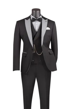 Slim Fit 3 Piece with Matching Bow Tie Tuxedo Black SV2K-5