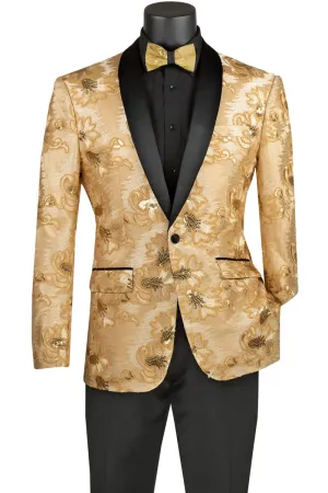 Slim Fit Embroidered Shawl Lapel with Bow Tie Jacket (Champagne Beige) BSF-13