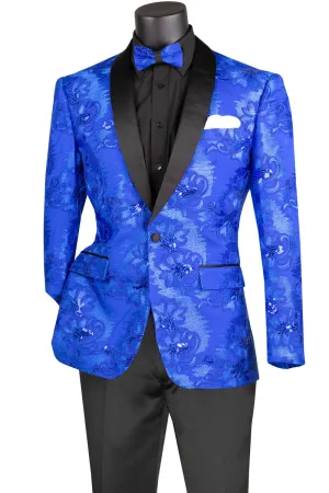 Slim Fit Embroidered Shawl Lapel with Bow Tie Jacket (Royal) BSF-13