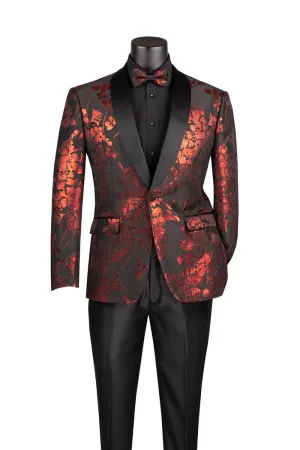 Slim Fit Fashion Jacket Shawl Lapel with Bow Tie Red BSF-19