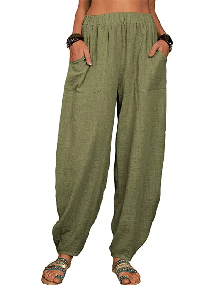 Solid Color High Waist Wide-Leg Long Pants