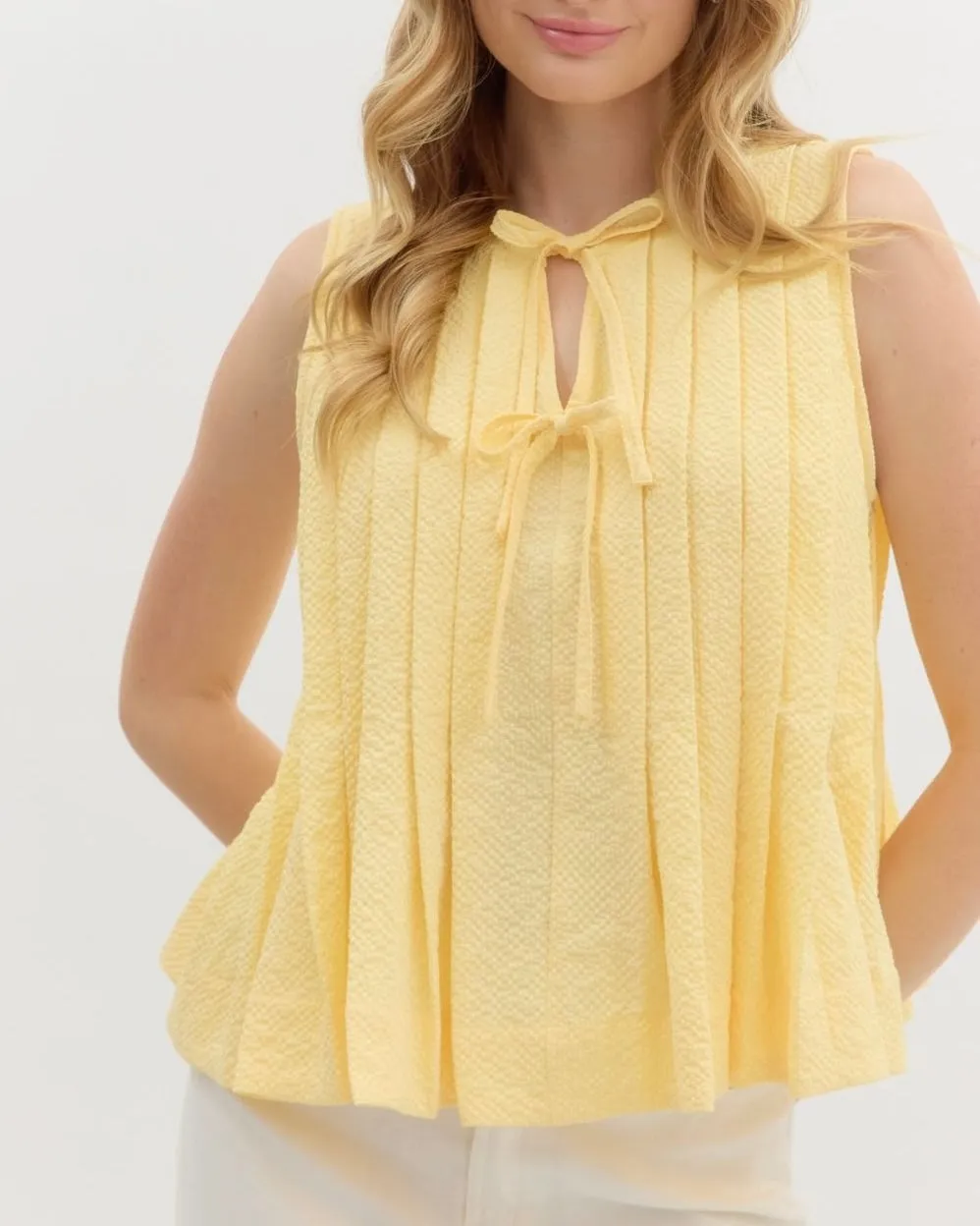 Solid Pleated Pullover Top in Lemon