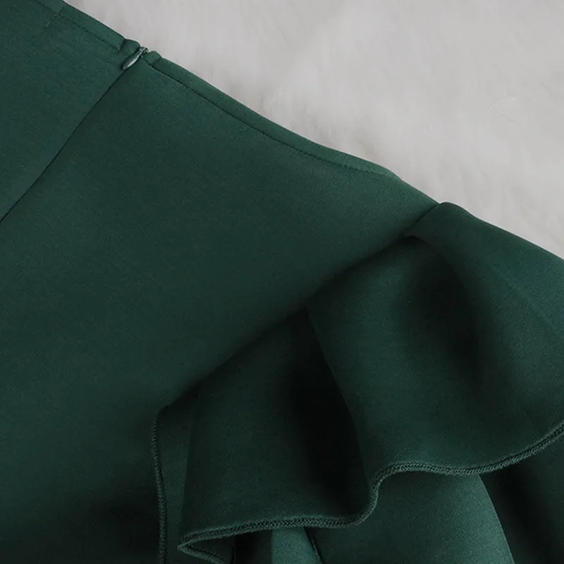 Solid Round Neck Ruffle Design High Slit Maxi Dress