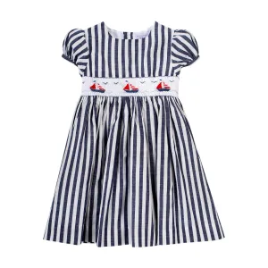 SS23 Kidiwi Girls Albane Blue & White Smocked Dress