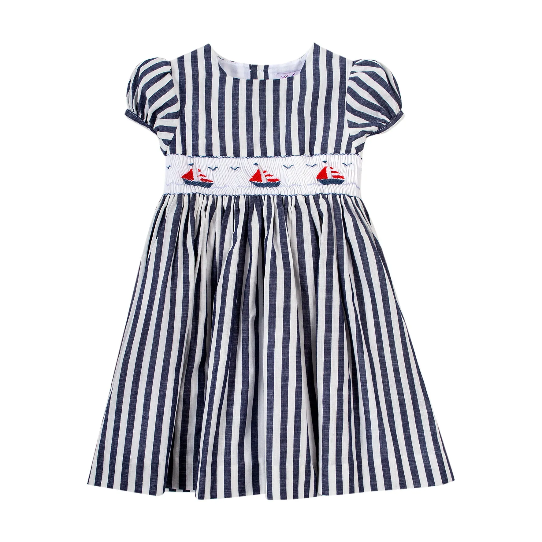SS23 Kidiwi Girls Albane Blue & White Smocked Dress