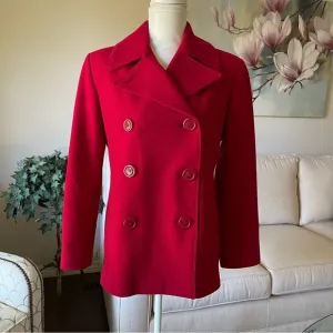 St. John’s Bay Cranberry Double Breasted Wool Pea Coat With Red Leather Gloves