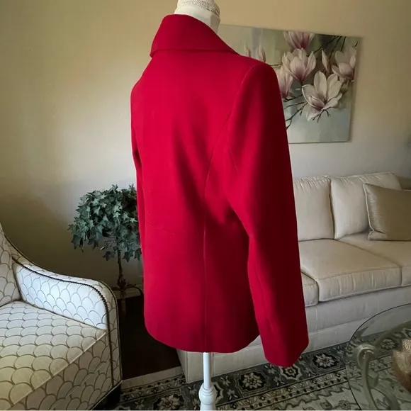 St. John’s Bay Cranberry Double Breasted Wool Pea Coat With Red Leather Gloves