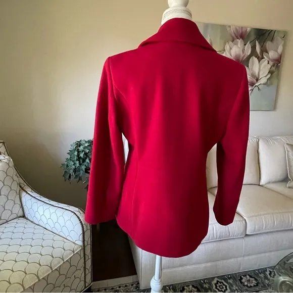 St. John’s Bay Cranberry Double Breasted Wool Pea Coat With Red Leather Gloves
