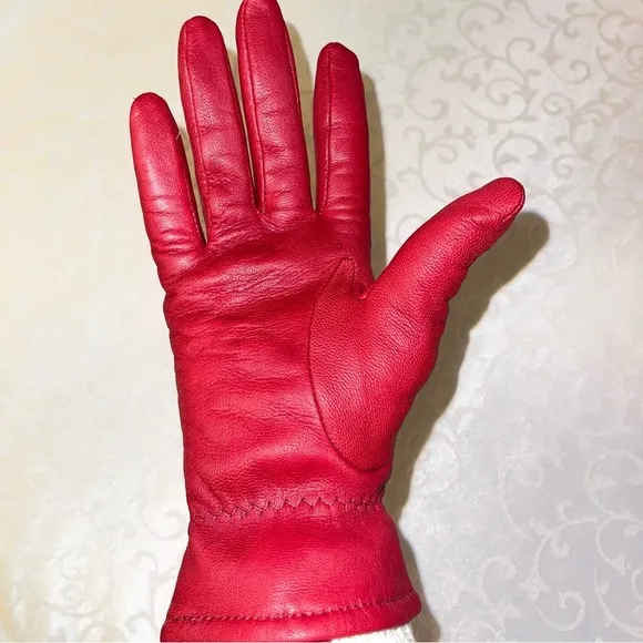 St. John’s Bay Cranberry Double Breasted Wool Pea Coat With Red Leather Gloves