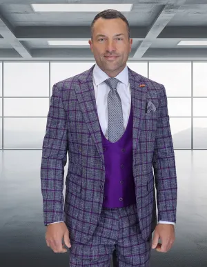 Statement Men's 3-Piece Modern Fit Suit – 100% Wool with Sleek Scoop Vest