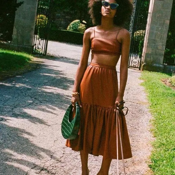 Staud • Faux Leather Orchid Skirt in Whiskey