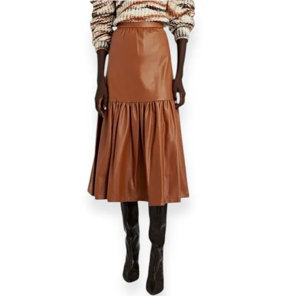 Staud • Faux Leather Orchid Skirt in Whiskey