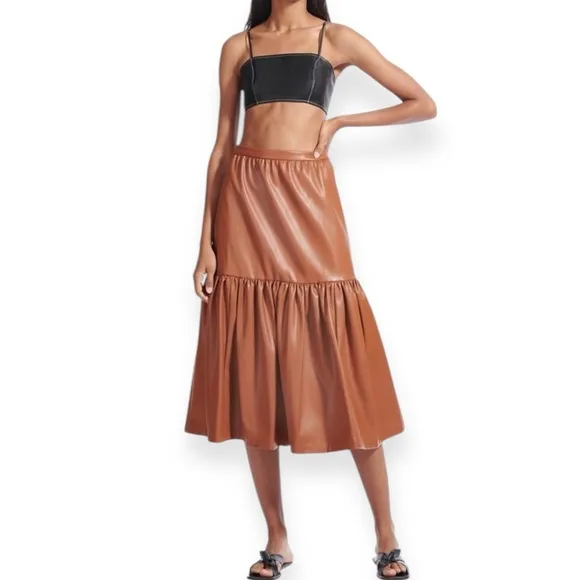 Staud • Faux Leather Orchid Skirt in Whiskey