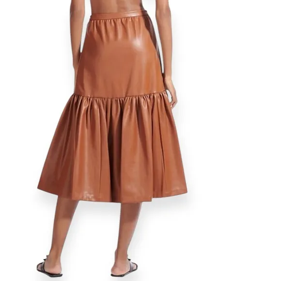 Staud • Faux Leather Orchid Skirt in Whiskey