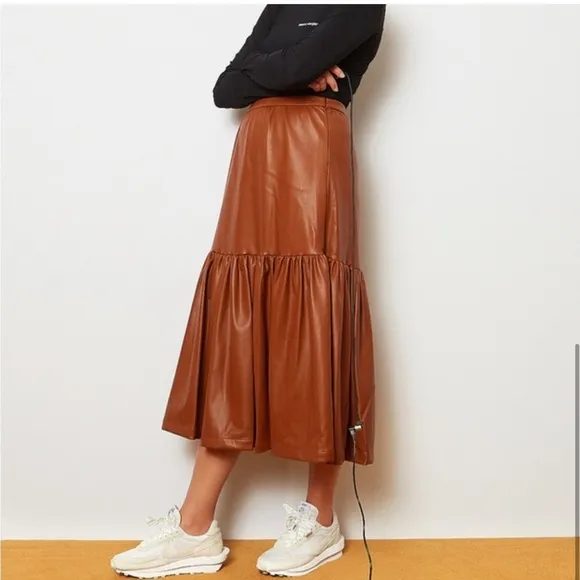 Staud • Faux Leather Orchid Skirt in Whiskey