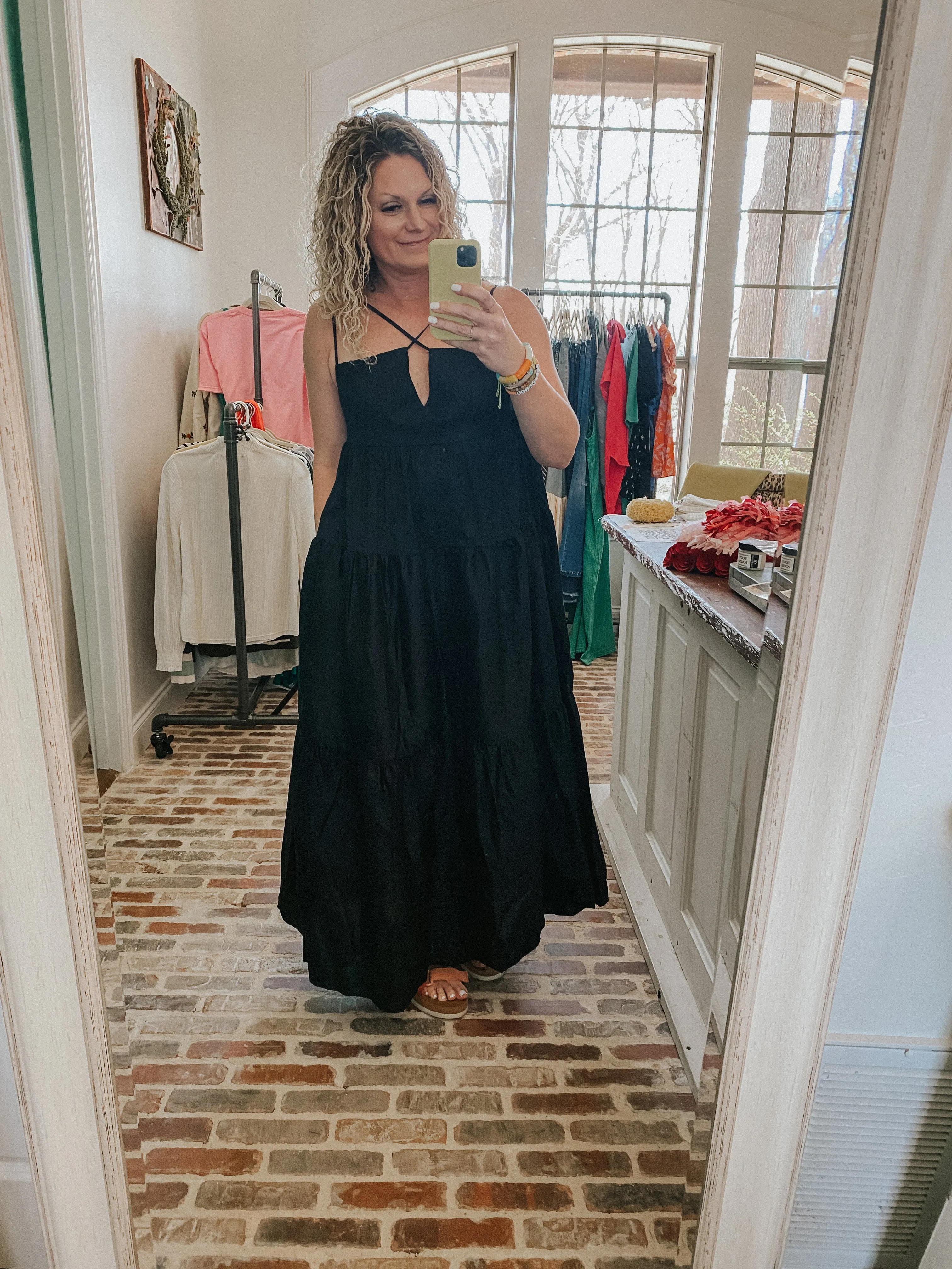 Strappy Black Tiered Poplin Dress