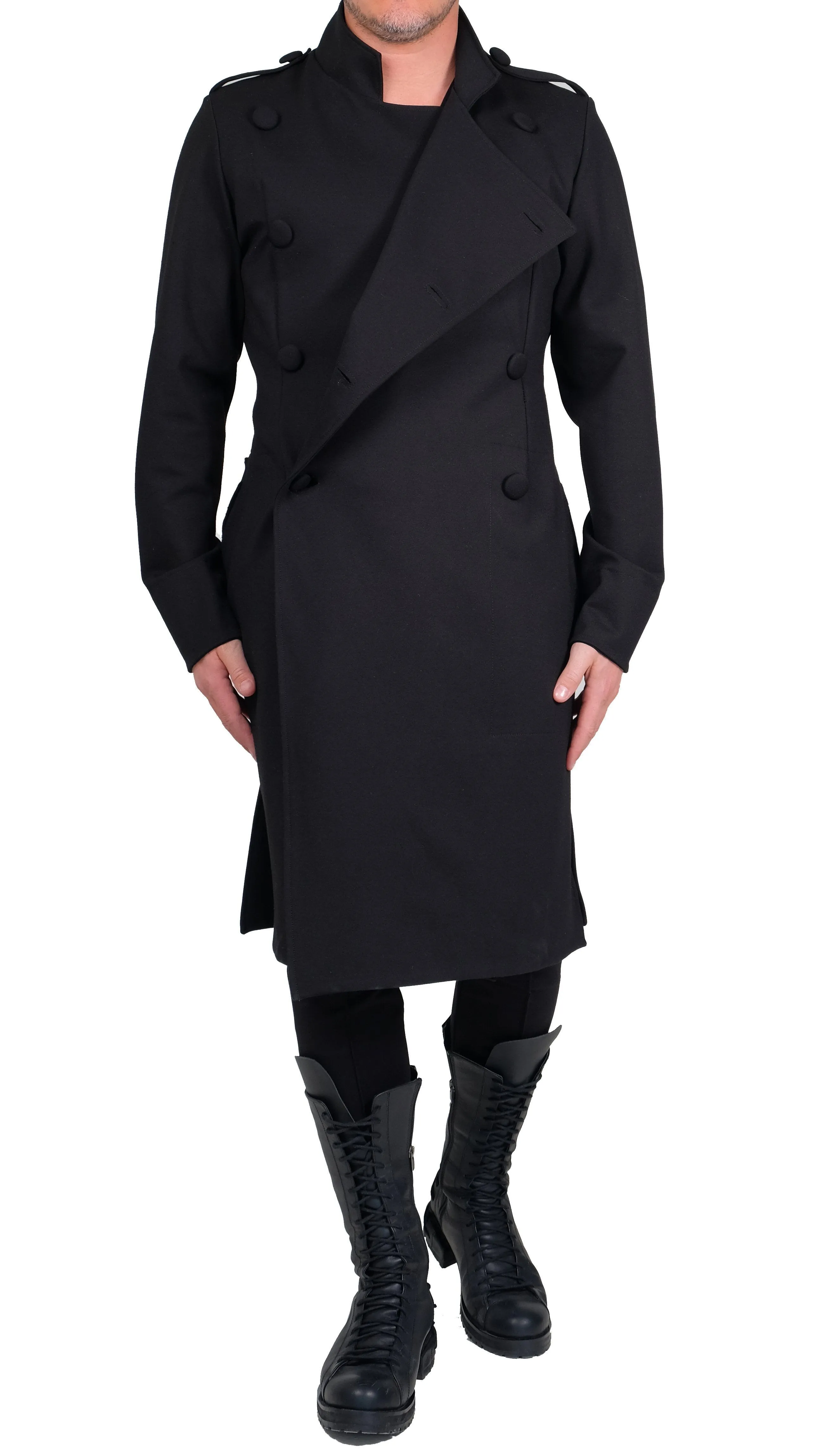 Stretch Military Style Long Jacket