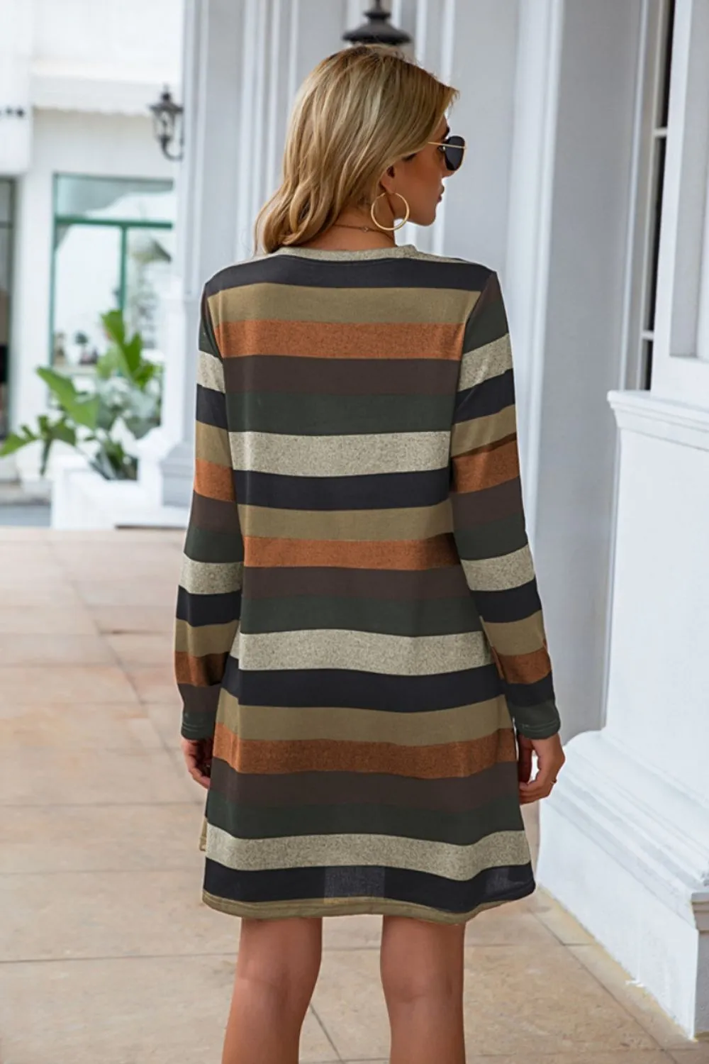 Striped Round Neck Long Sleeve Dress (4 Colors)